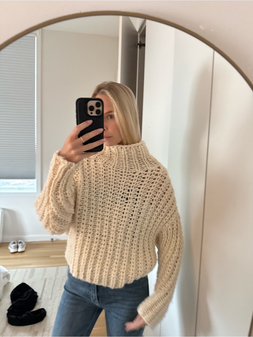 Mango Cream Chunky Knit Turtleneck Sweater